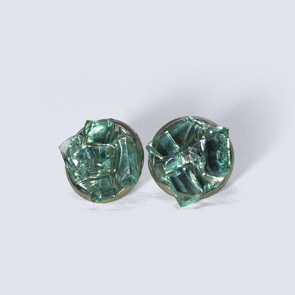 Auto Glass Earring - 12mm Cluster Stud in Green Cluster Cleveland Street Glass 